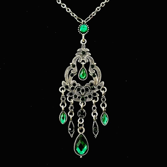 Hand Crafted Silver Necklace with Green Accents - Picture 2 of 3